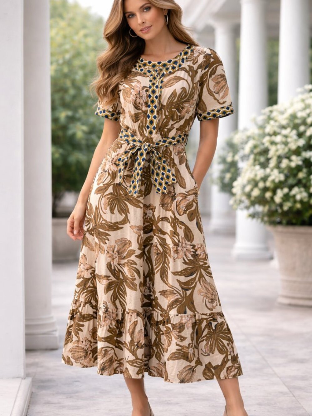 TAS87011 Floral Printed Dress in Brown by STYLE